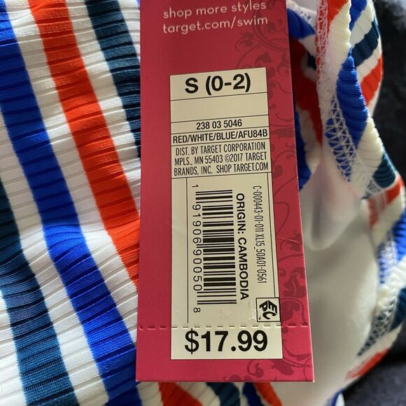 Xhilaration Ribbed Button-Front High Waist Bikini Bottom Small Red White Blue - Picture 3 of 7